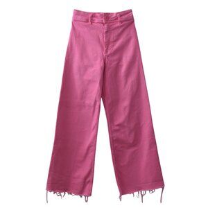 Zara Hot Pink Marine Jeans Womens Size 0 High Rise Wide Leg Raw Hem